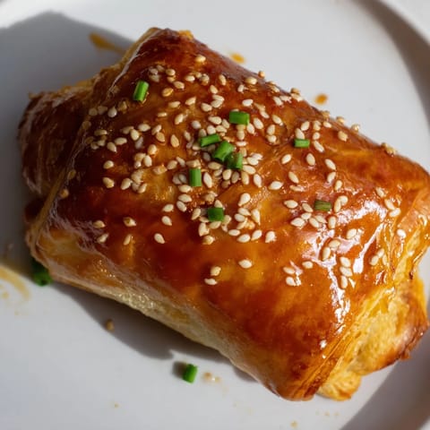 Perfectly baked Pepper Jelly Hogs in a Blanket glistens with a glossy, caramelized finish, ready to serve at parties.  