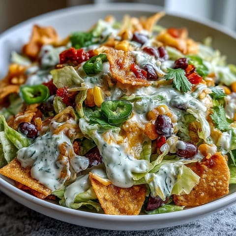 Frito Cowboy Cabbage served as a crunchy Southwestern side, loaded with jalapeño, red bell pepper, and fresh cilantro for bold flavor and texture.