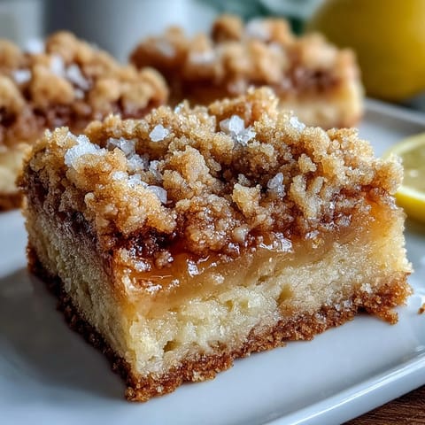 A platter of freshly sliced Homemade Lemon Crumb Bars, revealing a bright citrus layer and buttery crumb topping, ready to be served.