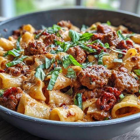 Steaming One-Pot Red Wine Sausage Pasta served in a rustic bowl with melted Parmesan and a glass of dry red wine.