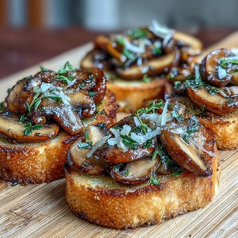Golden, crisp garlic toasts topped with savory sautéed wild mushrooms and shaved Parmesan.