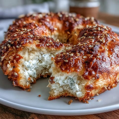 Golden homemade Greek yogurt bagels topped with savory everything seasoning, baked until golden and chewy for a healthy breakfast treat.