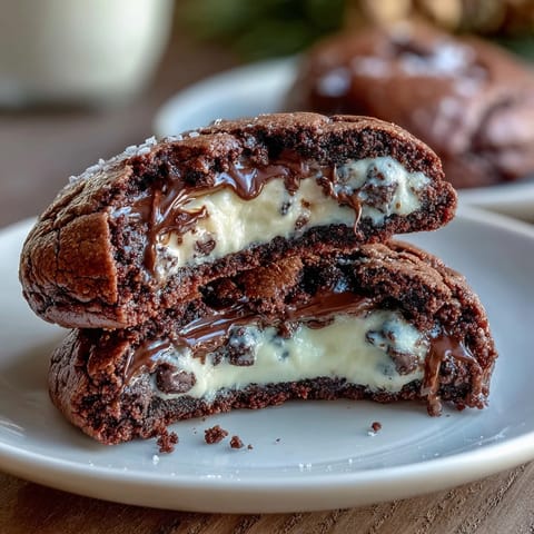 Cream cheese stuffed brownie mix cookies with gooey chocolate centers and a rich, fudgy texture.