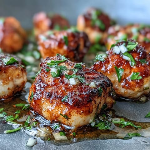 Tender chicken cubes seared to perfection in rich garlic butter, garnished with parsley and lemon zest.