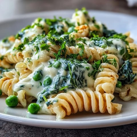 Vibrant one-pot lemon ricotta pasta with tender peas, wilted spinach, and zesty citrus flavors.  