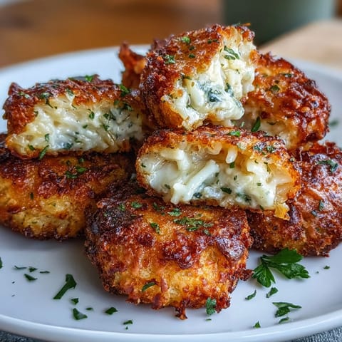 Golden brown Crispy Leftover Spaghetti Pie Bites served hot with marinara for dipping.