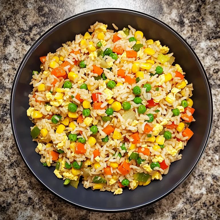 A bowl of rice with vegetables.