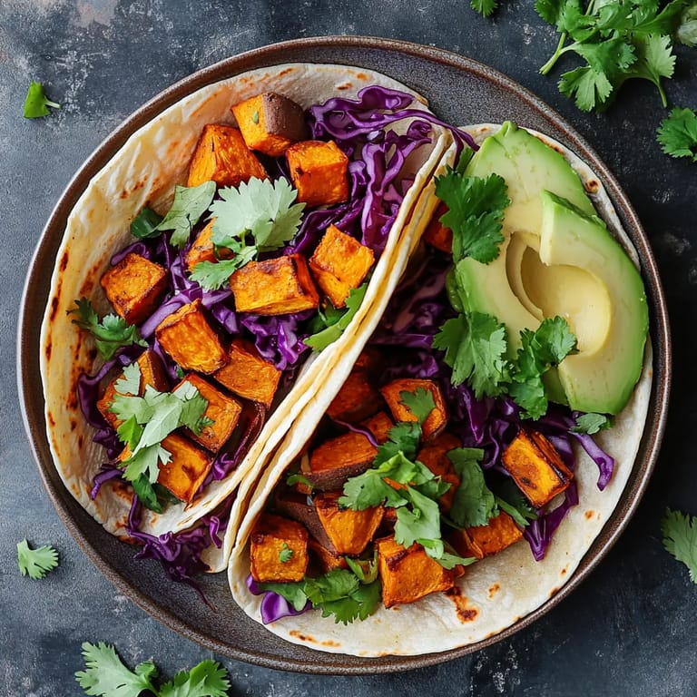 A plate of vegan sweet potato tacos.