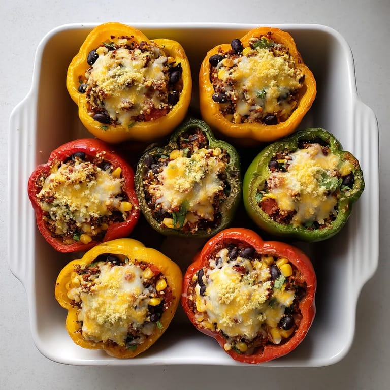 A plate of vegan stuffed bell peppers.