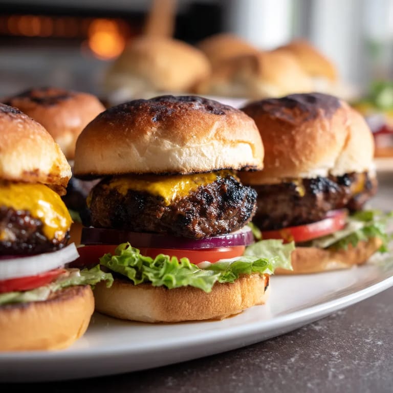 A plate of juicy grilled burgers.