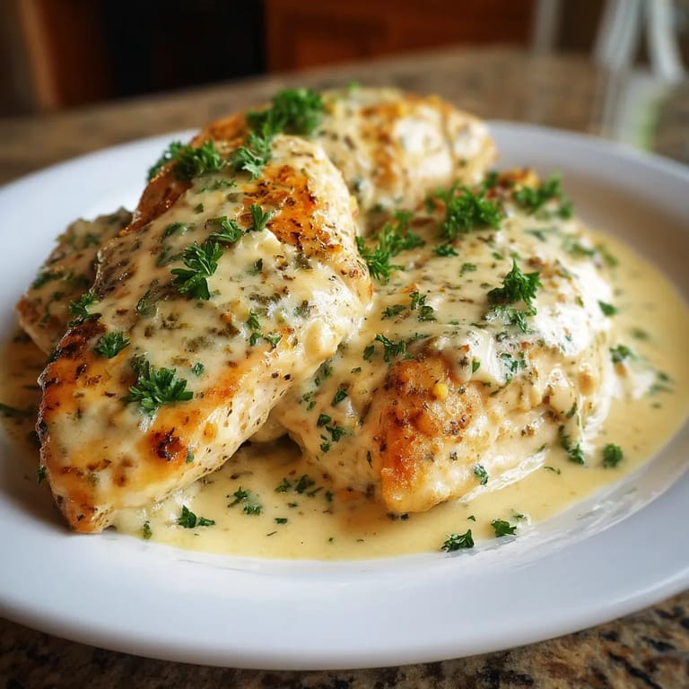 A plate of creamy asiago chicken.