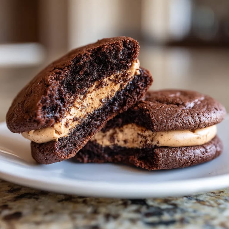 Two brownies with peanut butter in between.