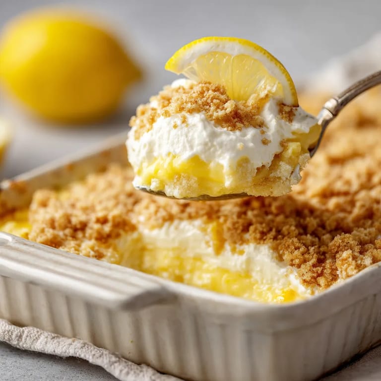 A fork is being used to eat a piece of lemon dump cake with cream cheese.