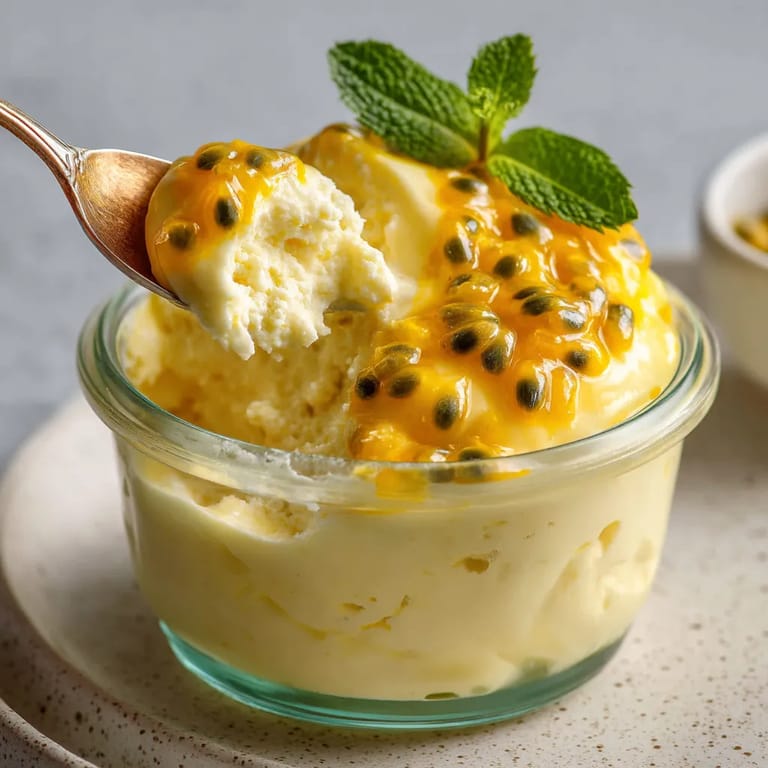 A bowl of yellow and orange mousse with a spoon in it.