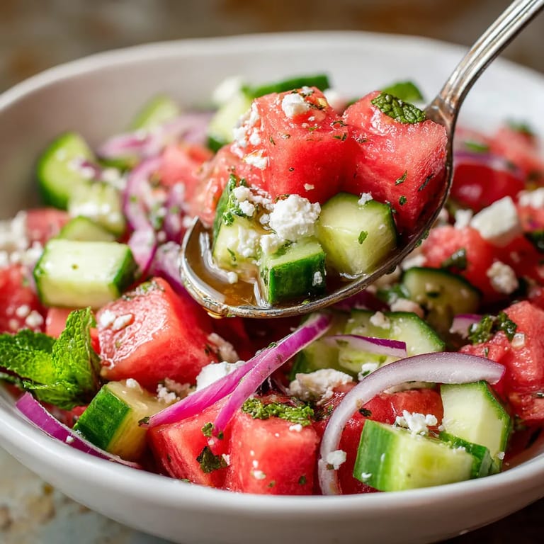 A bowl of watermelon feta salad.