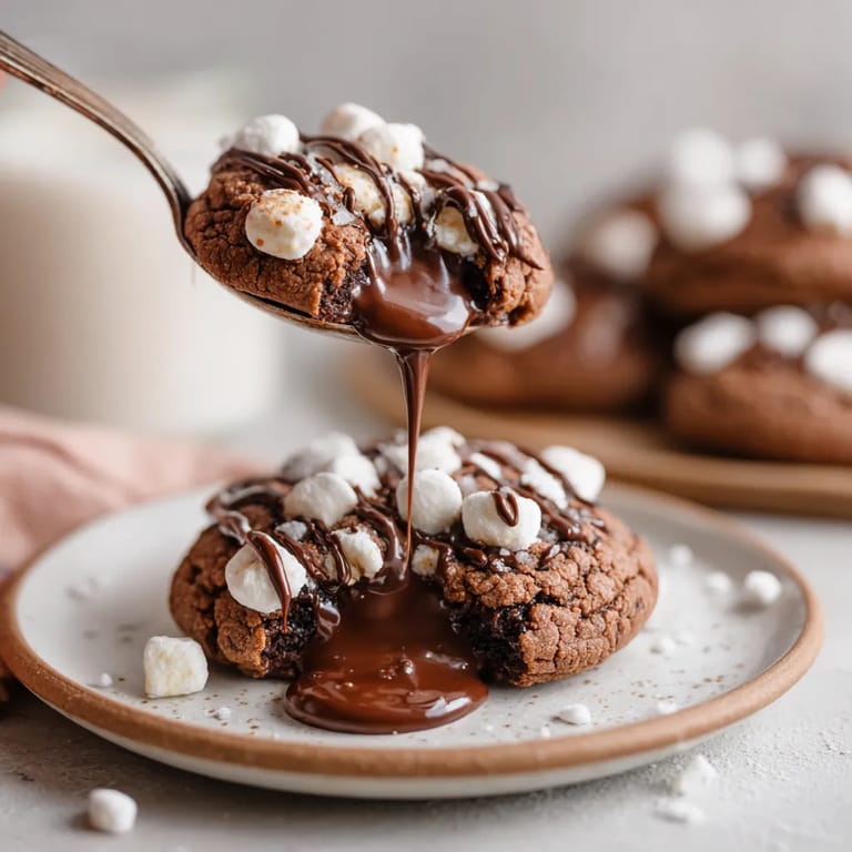 A plate of chocolate covered cookies with marshmallows on top.