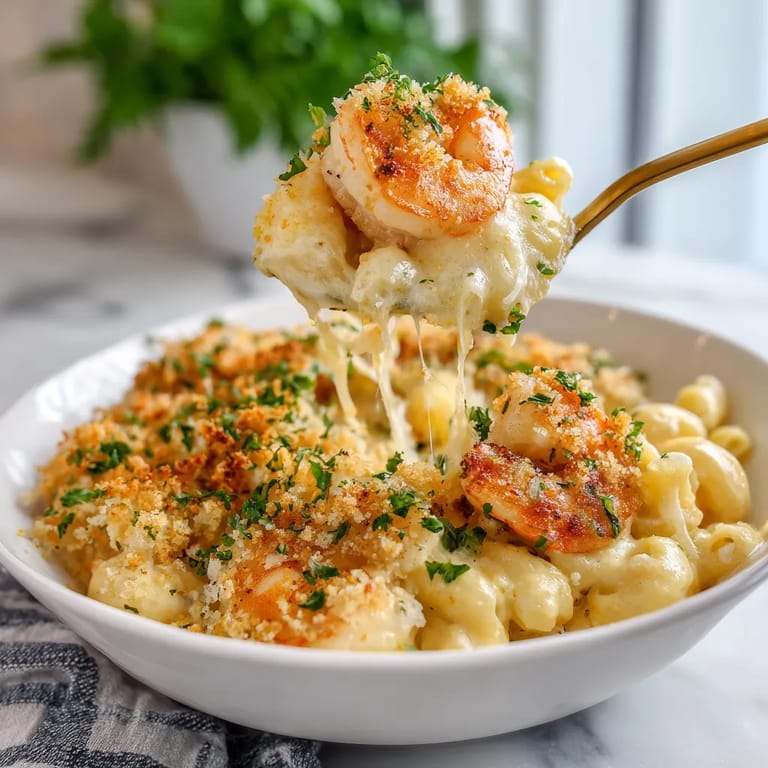 A bowl of Cajun Shrimp Mac and Cheese.