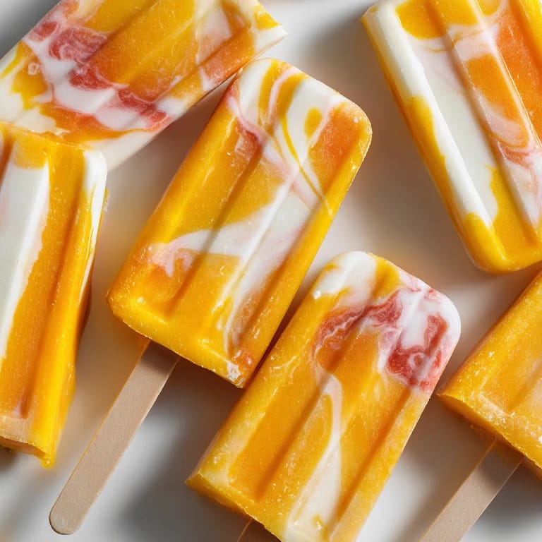 A close up of a bunch of tropical marble popsicles.