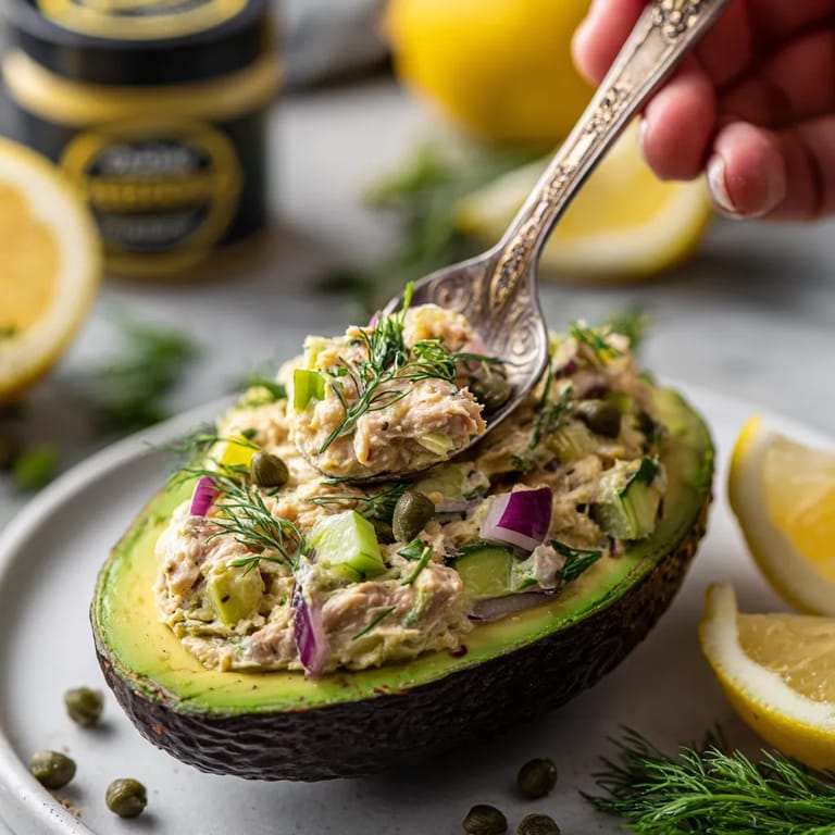 A person is holding a spoon with a piece of food on it.