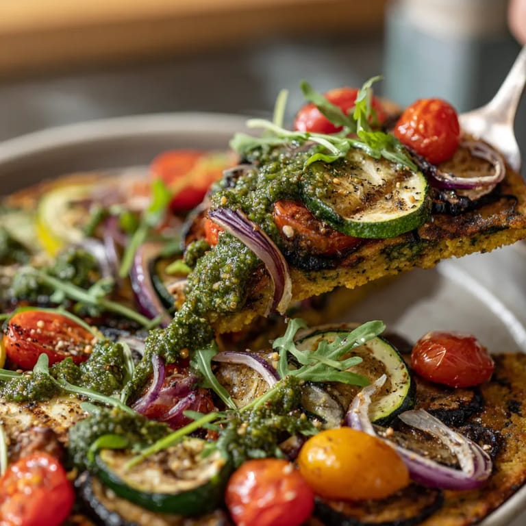 A slice of veggie pizza with tomatoes, onions, and basil.