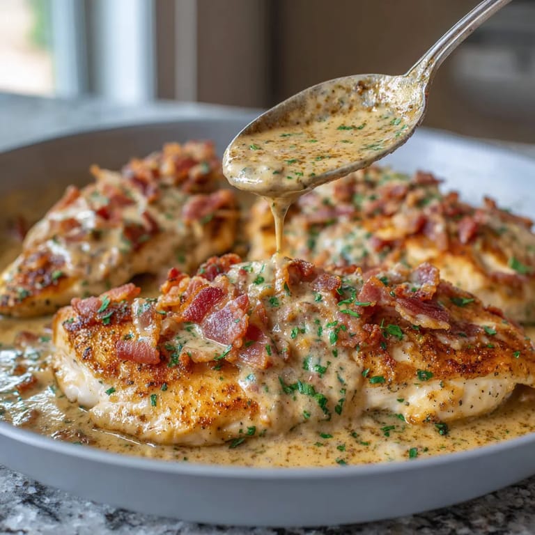 A plate of chicken with bacon and honey mustard.