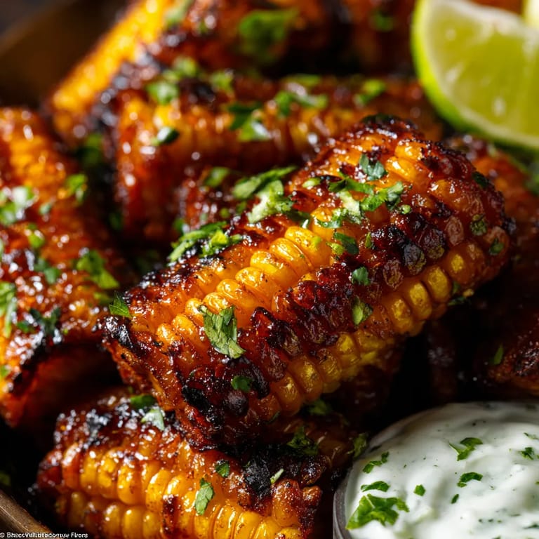 A plate of grilled corn on the cob with a dollop of sour cream.