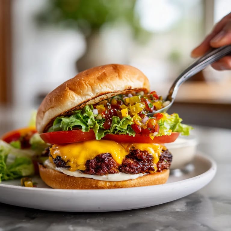 A person is picking up a burger with a fork.
