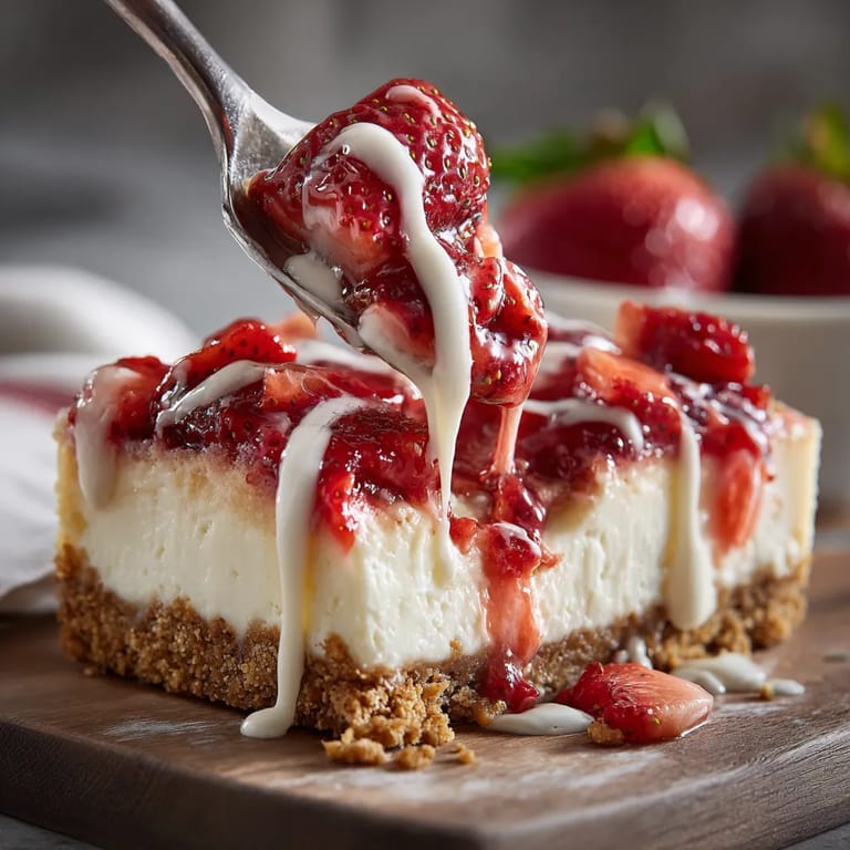 A slice of cheesecake with strawberries on top.