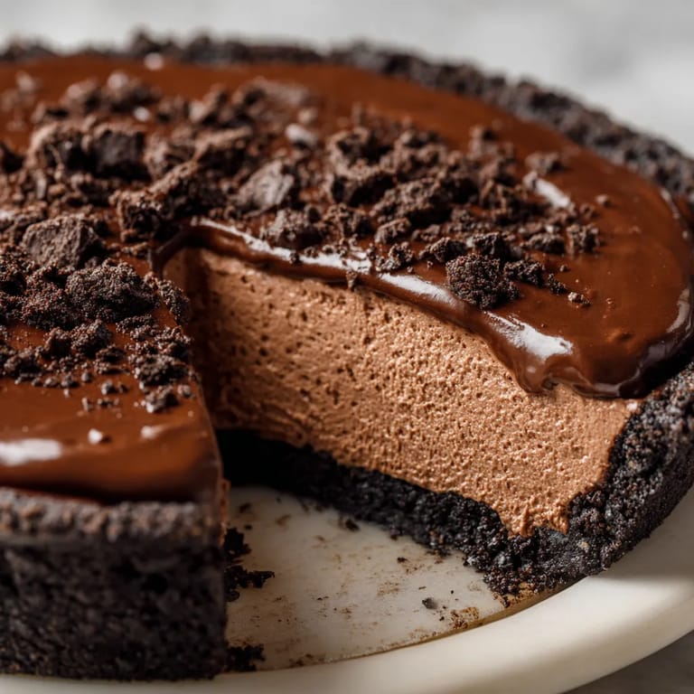 A slice of chocolate cream pie.