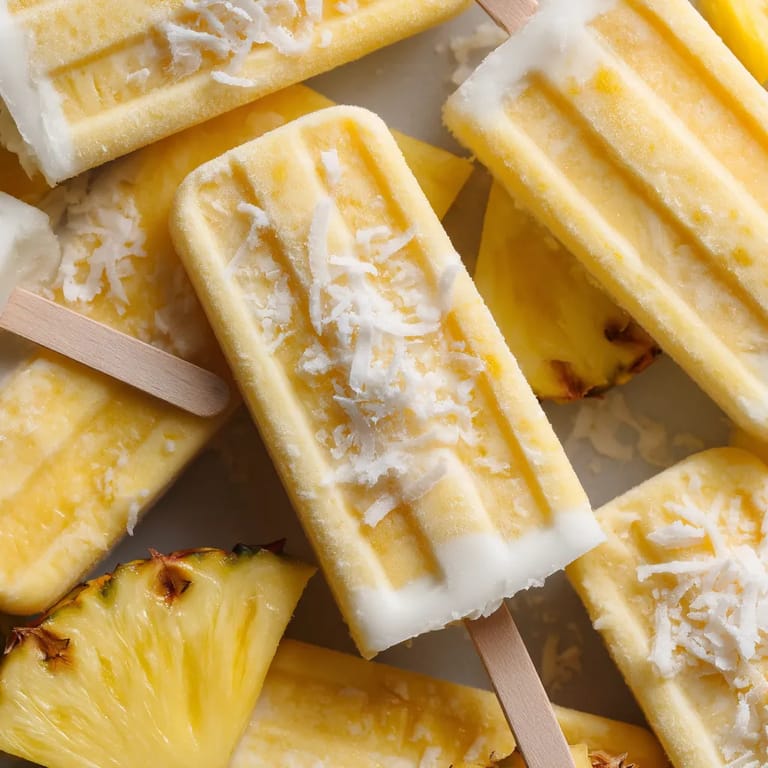 A close up of a pineapple coconut popsicle.
