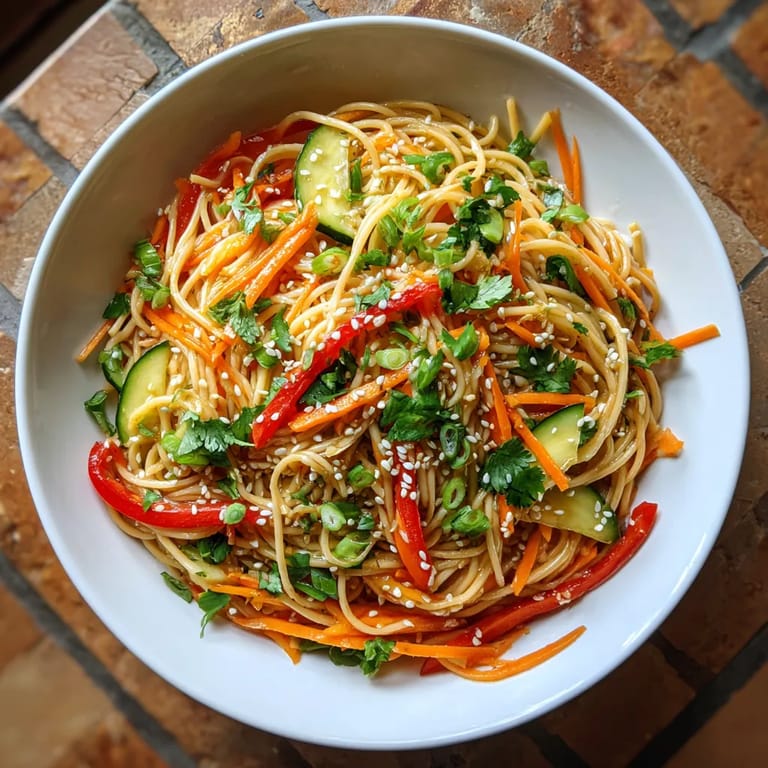 A bowl of cold sesame noodle salad.