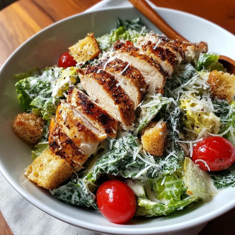 A bowl of grilled chicken Caesar salad.