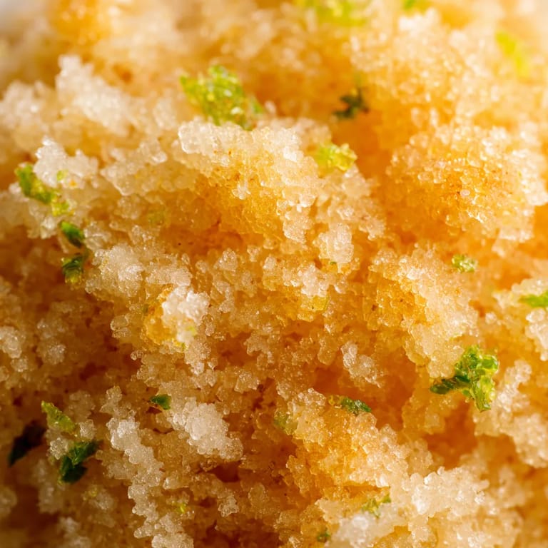 A close up of a granita dessert with a green garnish.