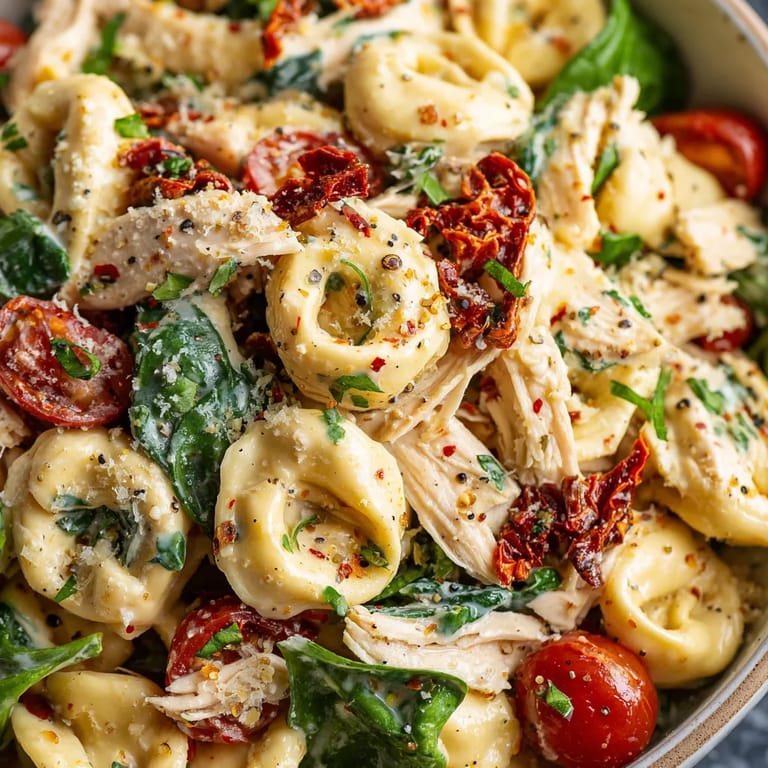 A bowl of chicken pasta salad.
