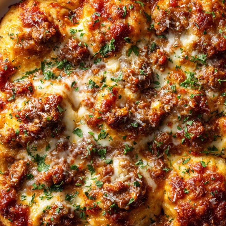 A close up of a pizza with meat and cheese.