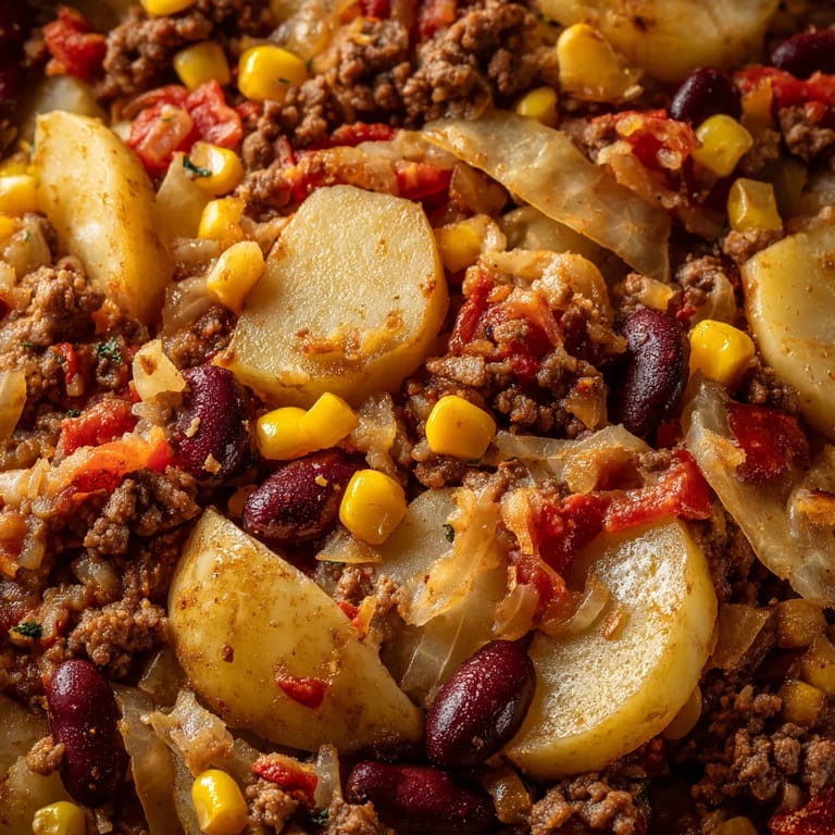 A close up of a shipwreck casserole.