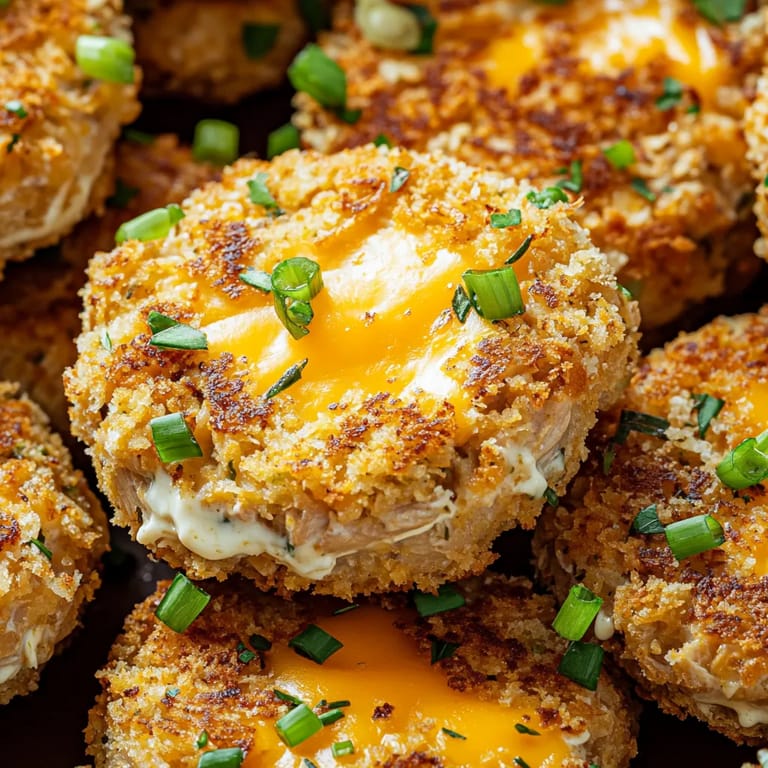 A close up of a tuna melt patty.