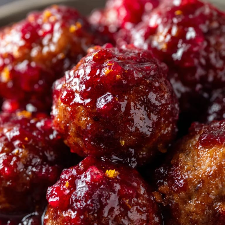 A plate of cranberry orange glazed meatballs.