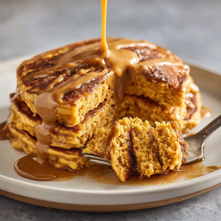 A stack of pumpkin spice peanut butter pancakes.