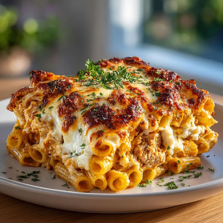 A plate of food with a cheese and pasta dish.
