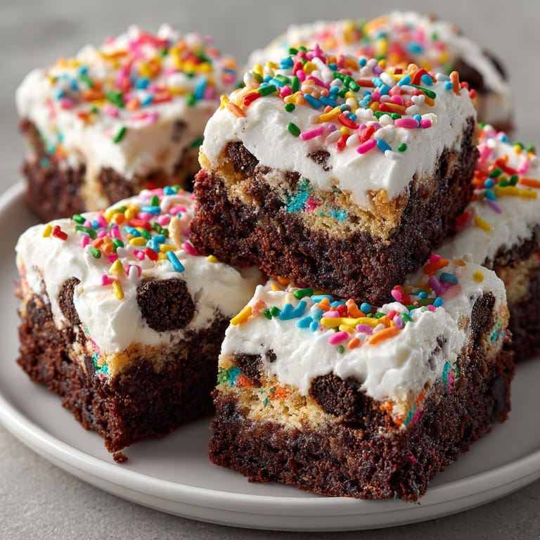 A plate of brownies with sprinkles on top.