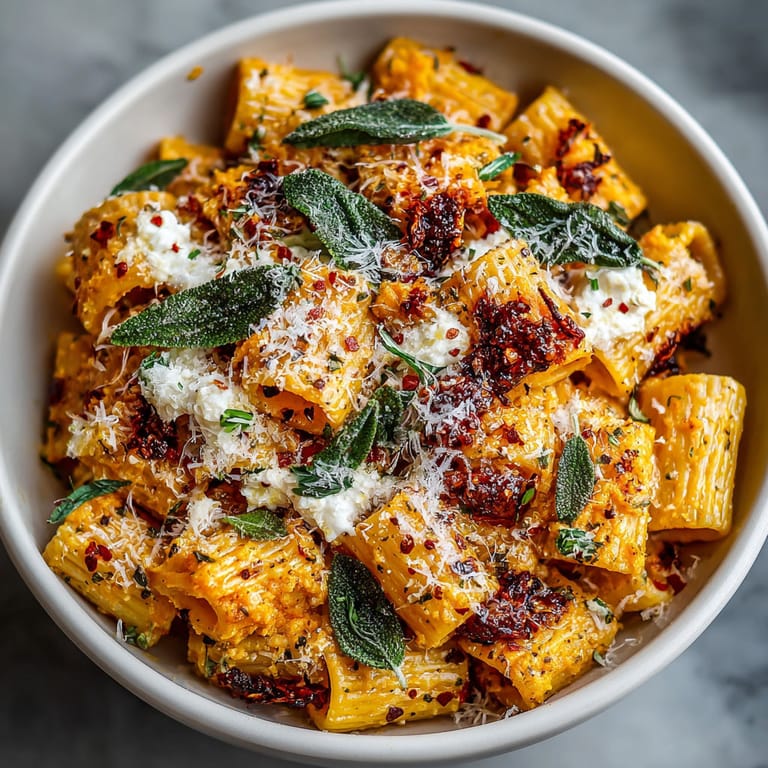 A bowl of pasta with cheese and herbs.