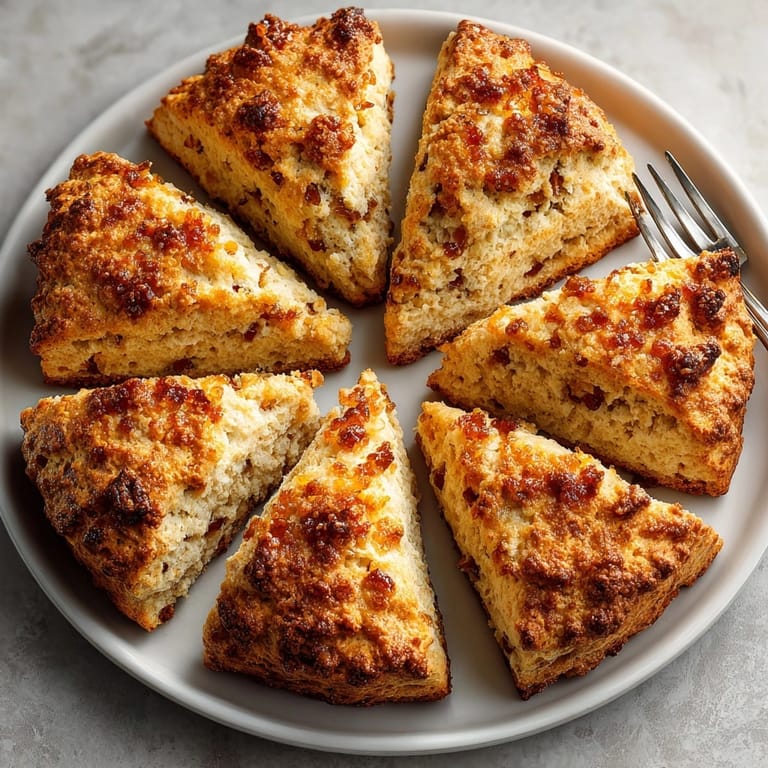 Warm orange chai scones sliced and displayed with clotted cream for a cozy breakfast.