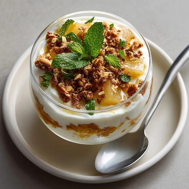 Freshly made Vanilla Yogurt &amp; Pear Breakfast Parfaits served in clear jars for a wholesome morning treat.