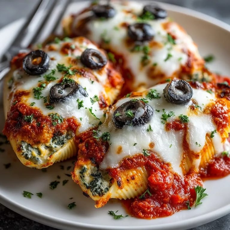 Festive Halloween Stuffed Shells recipe, baked with a smooth, white &quot;ghost&quot; béchamel.