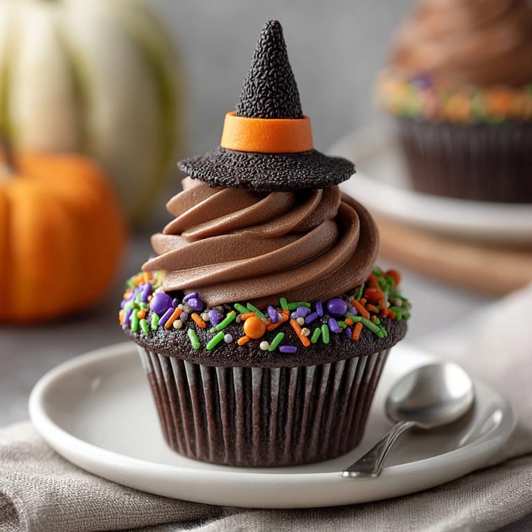 Festive Witch Hat Surprise Cupcakes recipe: A surprising chocolate and candy treat with a homemade touch.