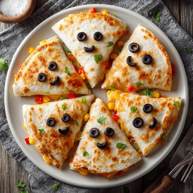 Homemade Ghost Quesadillas, buttery and golden, with olive eyes, served warm with salsa.