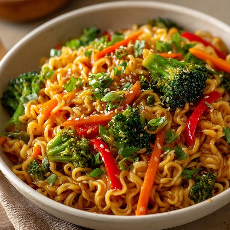 A steaming Budget Ramen Stir Fry, cooked perfectly and ready to enjoy in a wok.