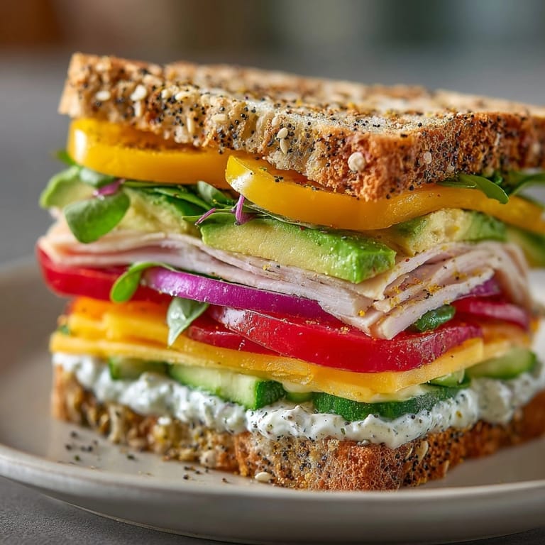 Enjoy this tasty halved Viral Bell Pepper Sandwich, with cheddar, fresh herbs, and seasonings.