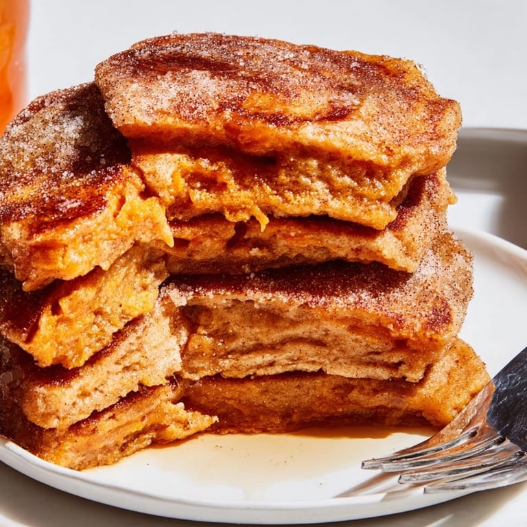Warm, comforting Cinnamon Sugar Sweet Potato Pancakes on a plate, served for brunch.